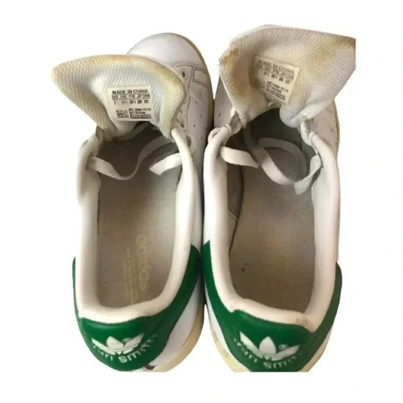 Womens Adidas Classic Stan Smith White Green Leather w/ Custom Laces Sz.7 - Picture 6 of 7